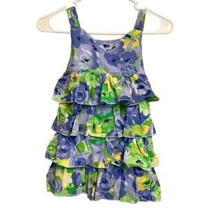 Lilly Wicket Girl's Floral Ruffle Tiered Blue Green‎ Yellow Dress Size 6 Summer